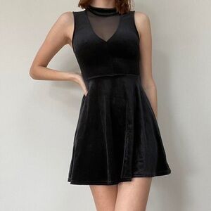 Derek Heart Black Velvet Mesh Front Detail Mini Dress Size M